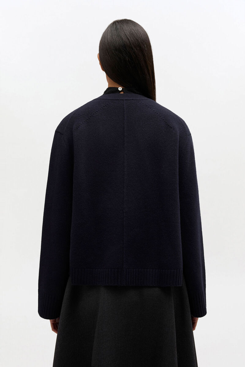 Classic Wool Cardigan, in colour Sky Captain - 3 - GANNI