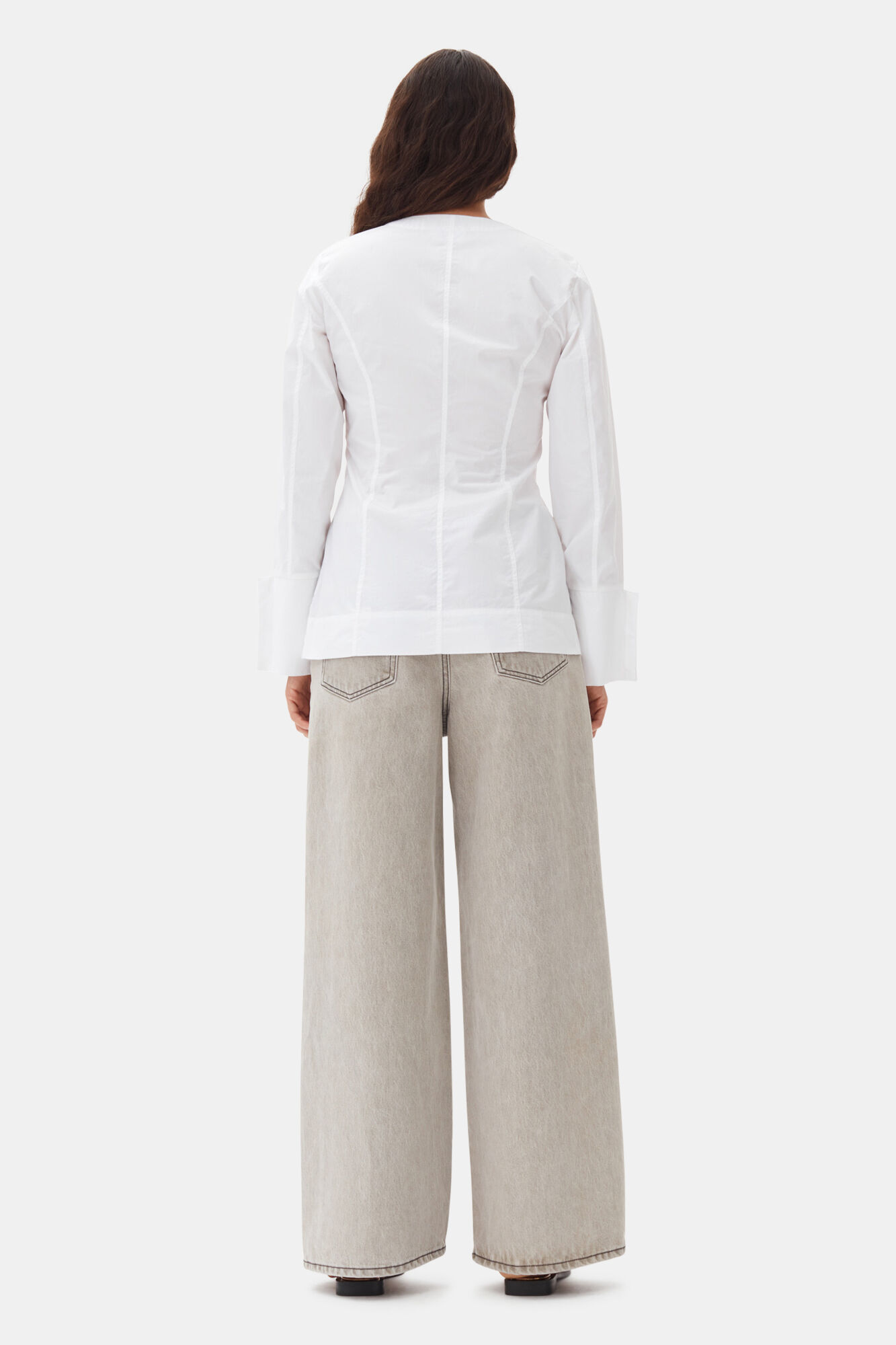 White Cotton Poplin V-neck Shirt, Cotton, in colour Bright White - 4 - GANNI