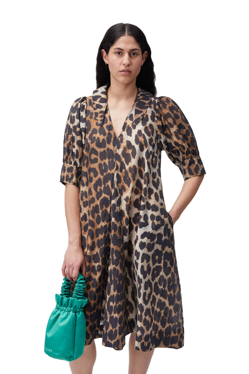 Leopard Midi Dress, Polyester, in colour Maxi Leopard - 3 - GANNI