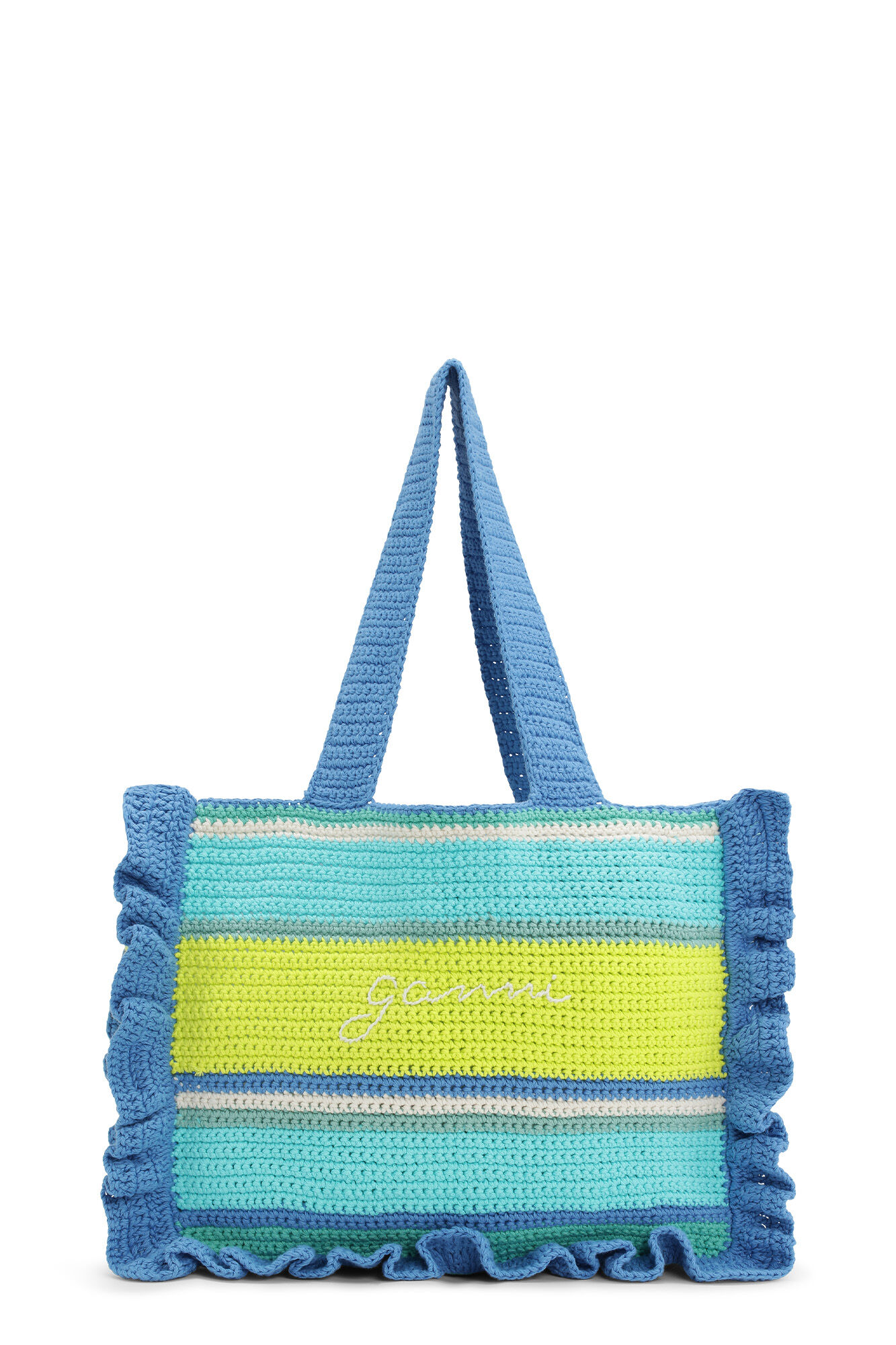 Ganni Blue Crochet Frill Tote Bag | ModeSens
