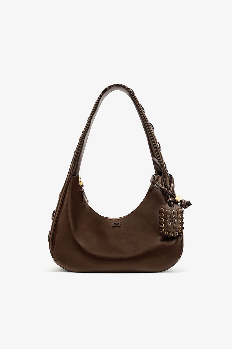 Green Medium Laces Hobo Bag, Polyurethane, in colour Dark Olive - 1 - GANNI