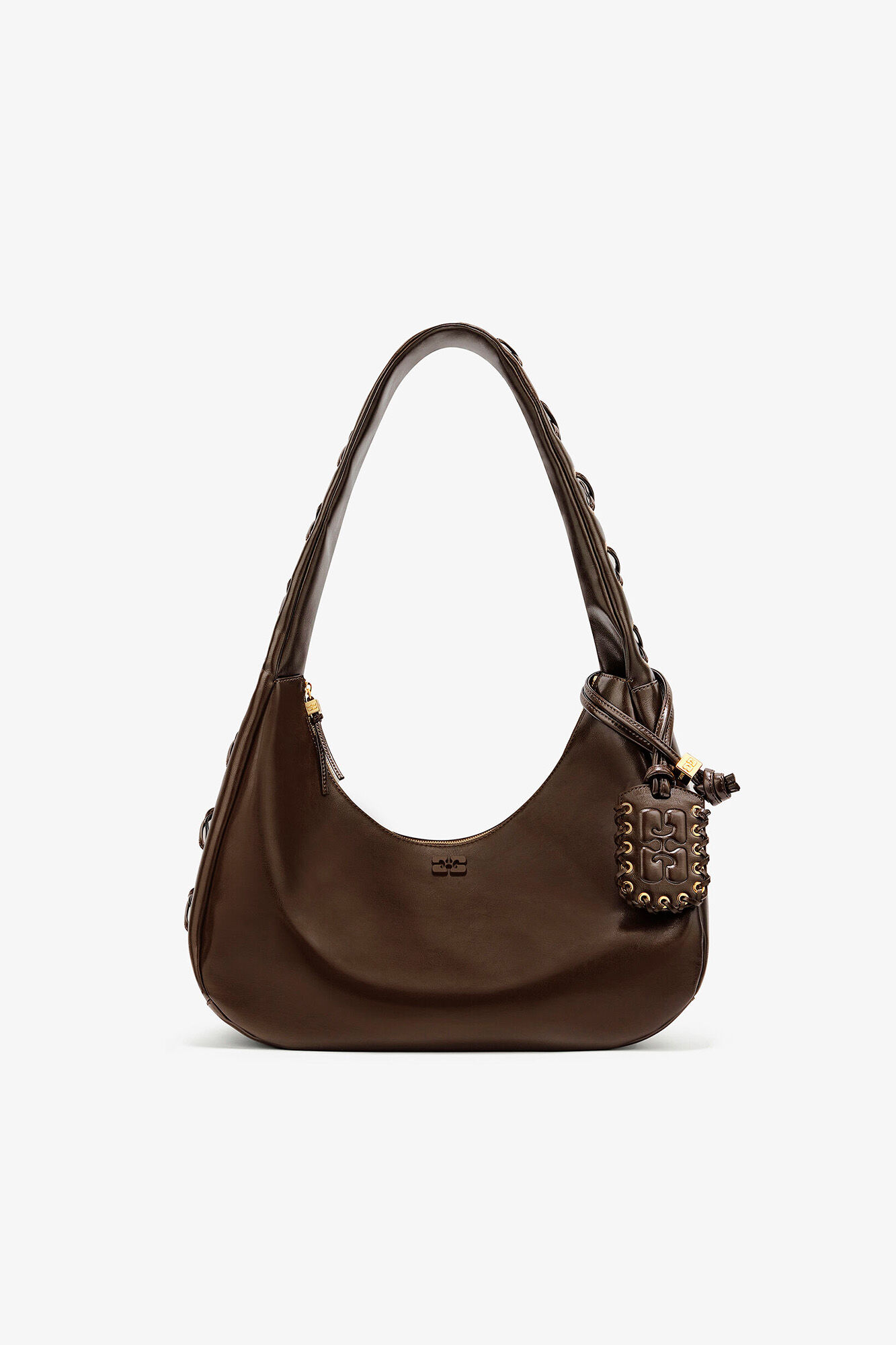 Green Medium Laces Hobo Bag, Polyurethane, in colour Dark Olive - 1 - GANNI