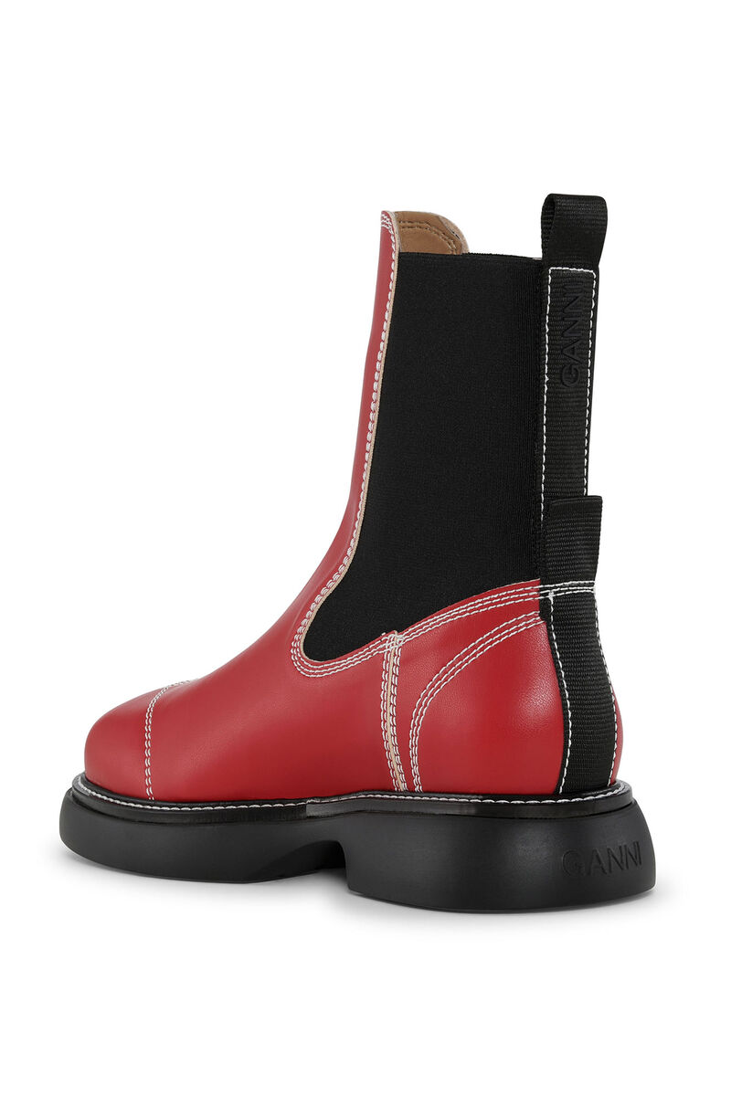 Red Everyday Mid Chelsea Boots, Cotton, in colour Barbados Cherry - 2 - GANNI