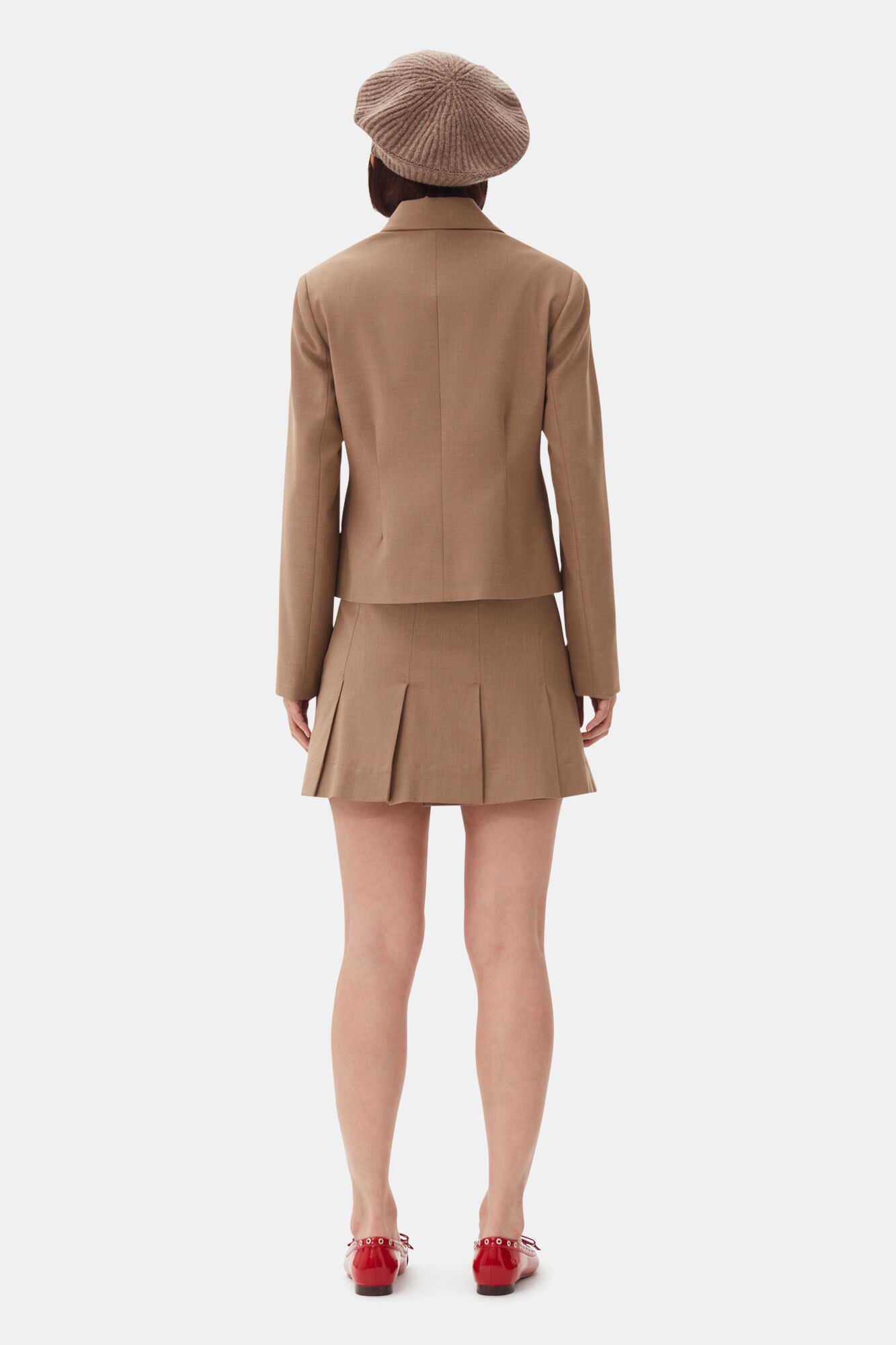 Brown Drapey Melange Fitted Blazer, Elastane, in colour Tiger's Eye - 4 - GANNI