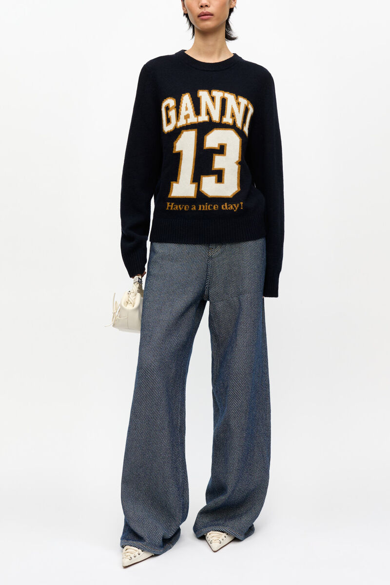 Blue Graphic Wool Jumper, Wool, in colour Sky Captain - 2 - GANNI