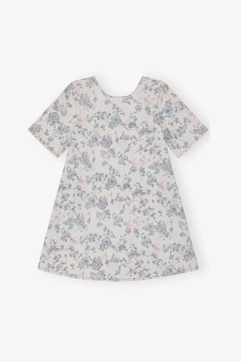 Mini-Kleid aus Denim mit floralem Print und offenem R&uuml;cken, Organic Cotton, in colour Tofu - 1 - GANNI