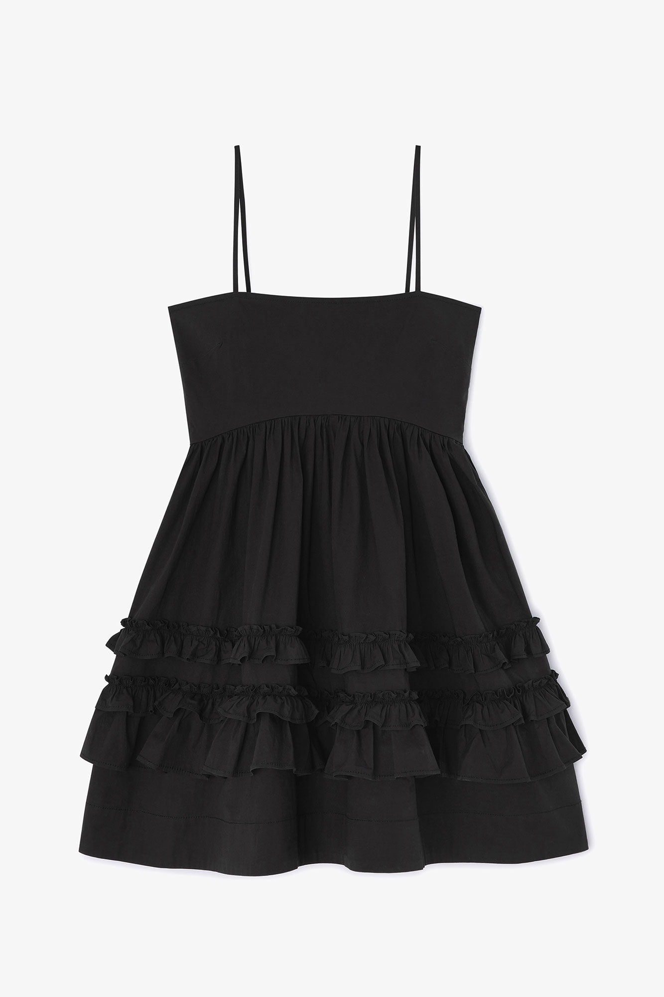 Black Mini Frill Dress, Organic Cotton, in colour Black - 1 - GANNI