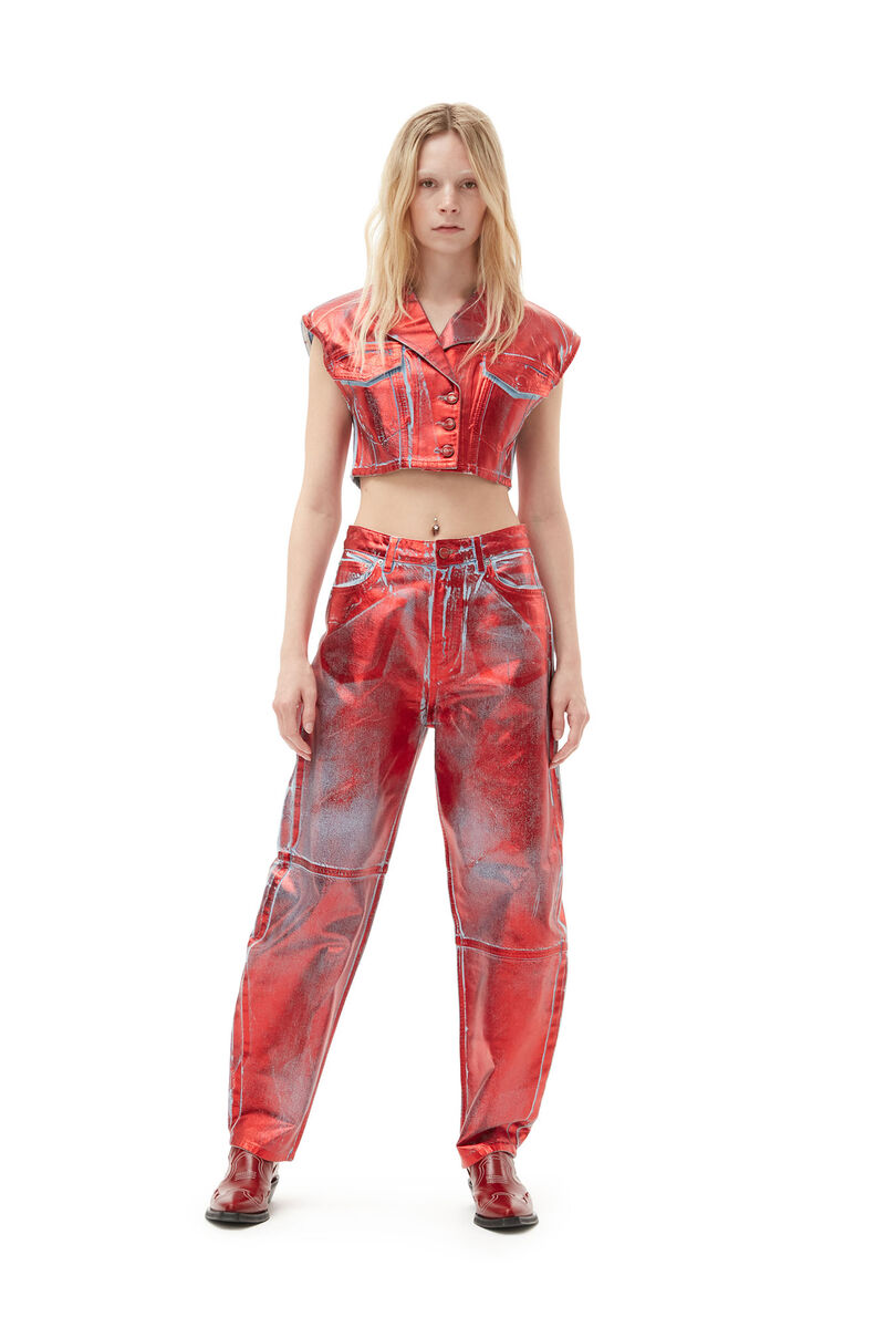 Red Foil Stary Jeans , Cotton, in colour Red Alert - 1 - GANNI