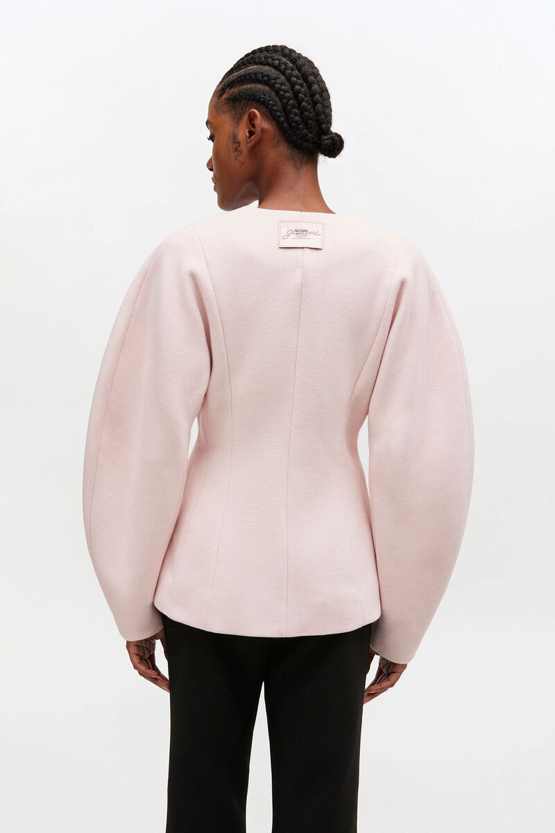 Pink Wool Blazer, in colour Ballerina - 3 - GANNI