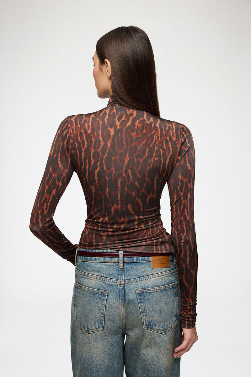 Turtleneck in Printed Jersey, Viscose, in colour Rawhide - 3 - GANNI
