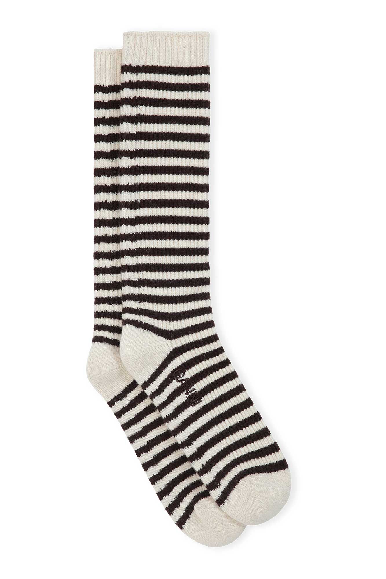 Cashmere Mix Accessories Striped Cashmere Mix Socks, Cashmere, in colour Vanilla Ice - 1 - GANNI