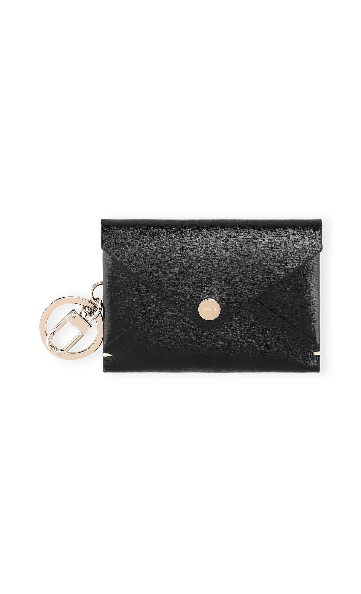 Recycled Leather Pouch Keychain, Leather, in colour Black - 1 - GANNI