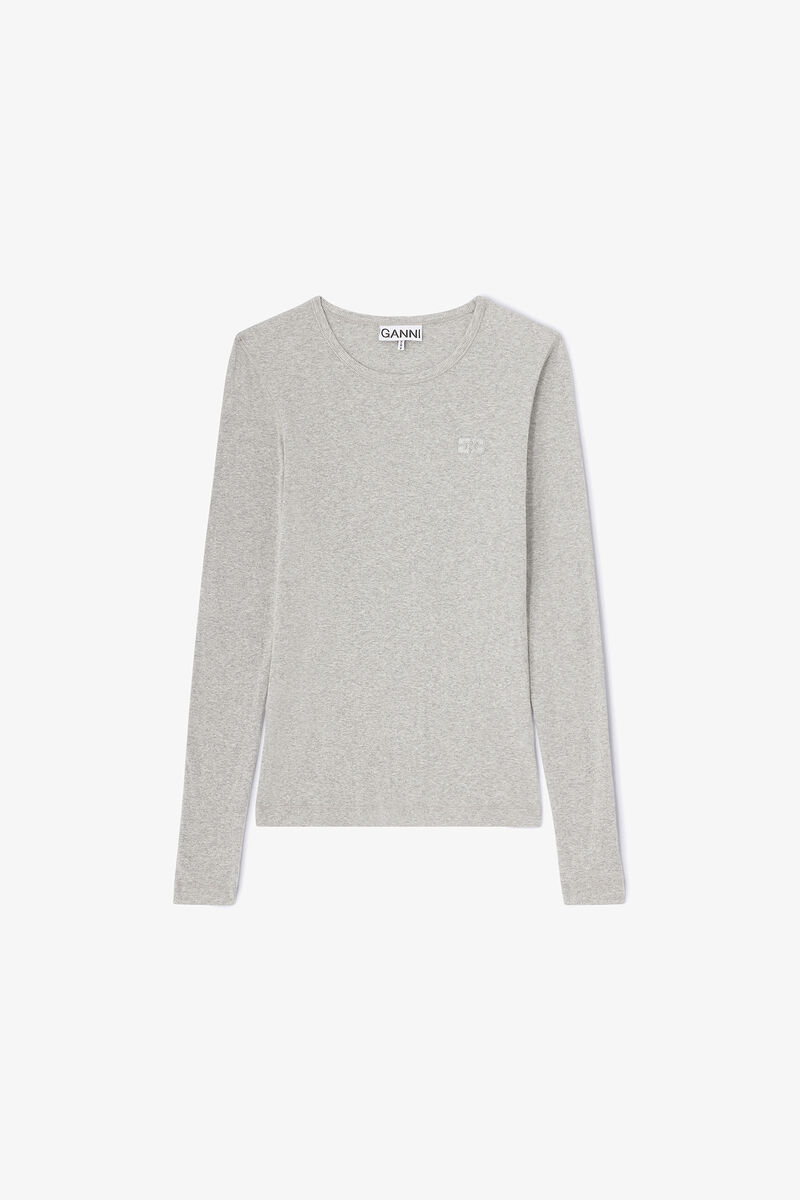 Ribbstickad l&aring;ng&auml;rmad topp, Organic Cotton, in colour Paloma - 1 - GANNI