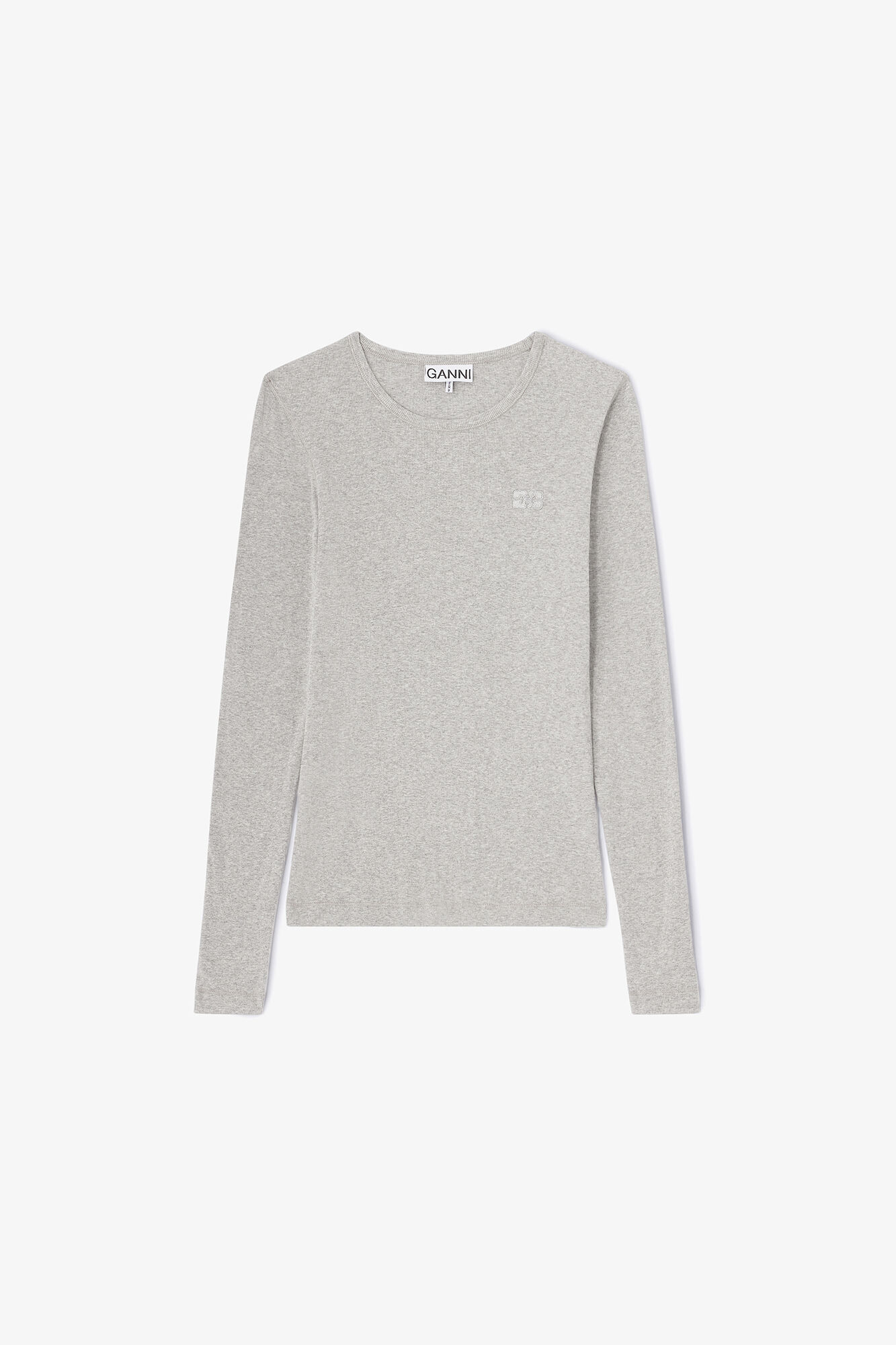 Ribbstickad l&aring;ng&auml;rmad topp, Organic Cotton, in colour Paloma - 1 - GANNI