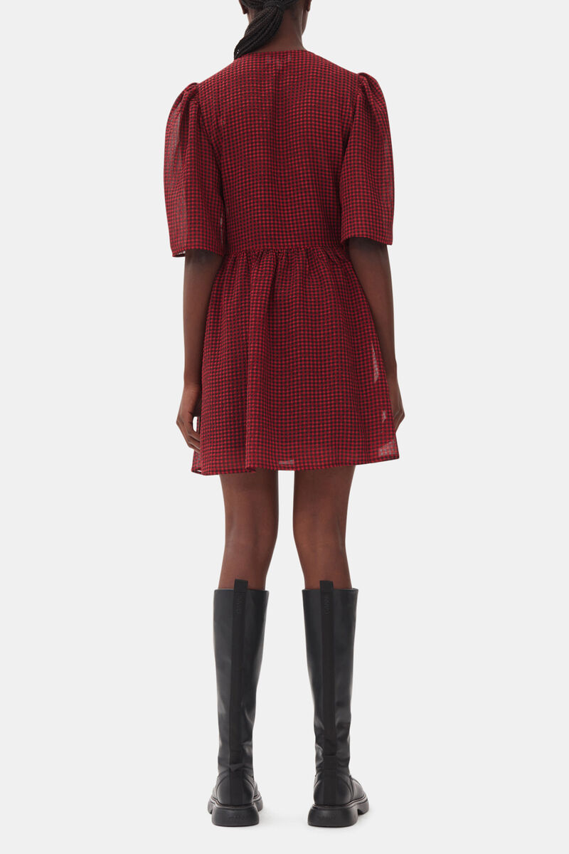 Red Sheer Tie String Wrap Dress, Recycled Polyester, in colour Winery - 4 - GANNI