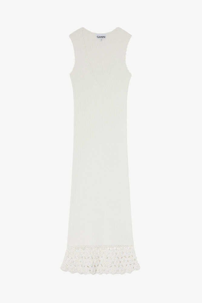 Long Dress in Cotton Crochet, Egret