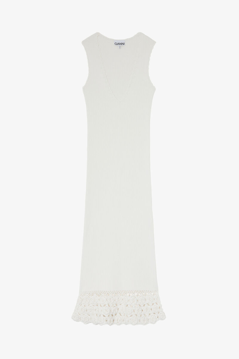 Langes Kleid aus Baumwollh&auml;kelstoff, Organic Cotton, in colour Egret - 1 - GANNI