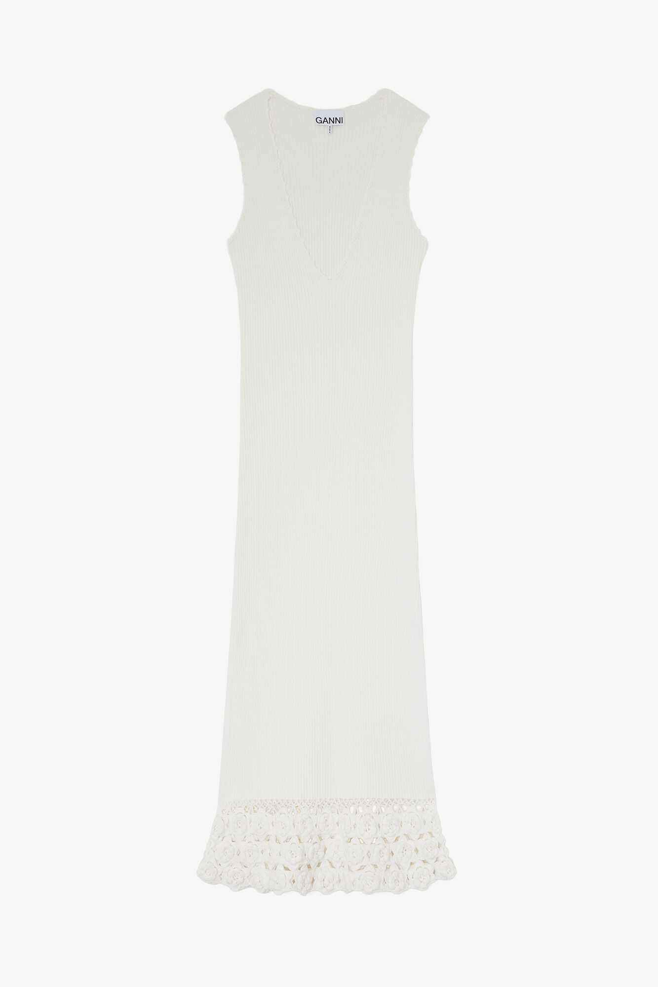 Langes Kleid aus Baumwollh&auml;kelstoff, Organic Cotton, in colour Egret - 1 - GANNI