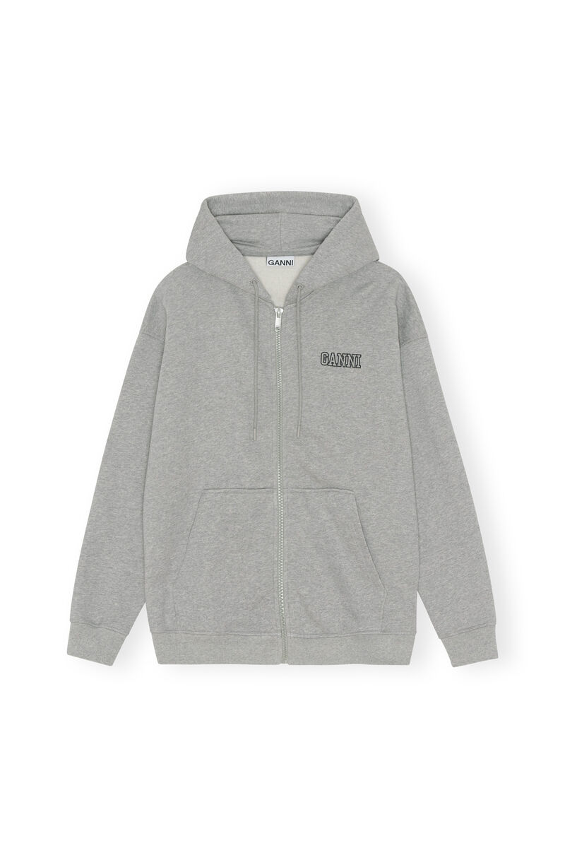 Sweat-shirt zippé oversize, Organic Cotton, in colour Paloma Melange - 1 - GANNI