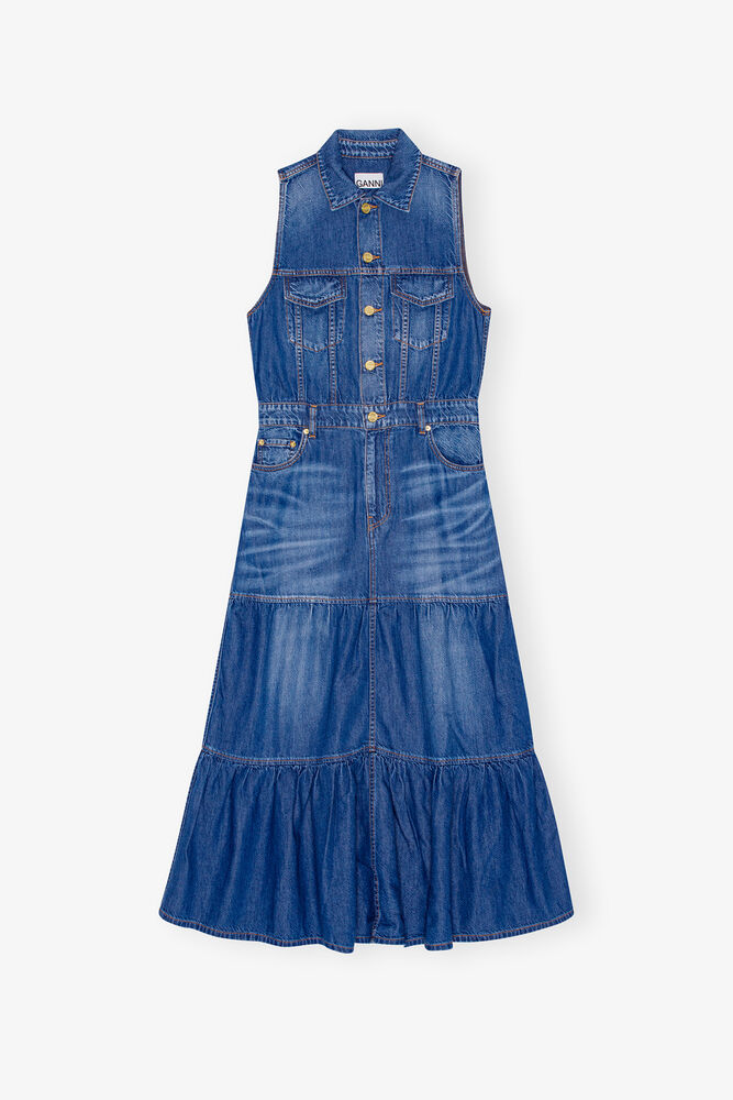 L&aring;ng kl&auml;nning i bl&aring; denim, Mid Blue Vintage