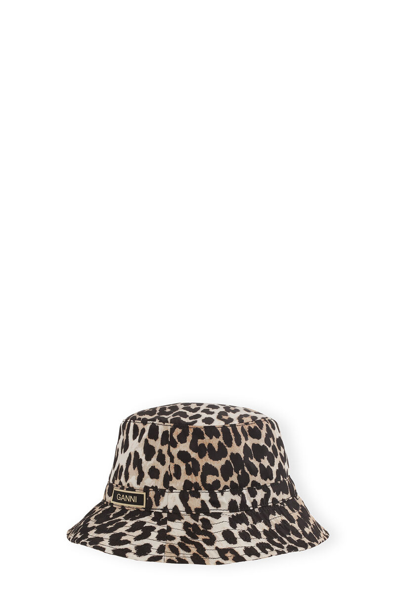 Bucket Hat, Recycled Polyester, in colour Leopard - 1 - GANNI