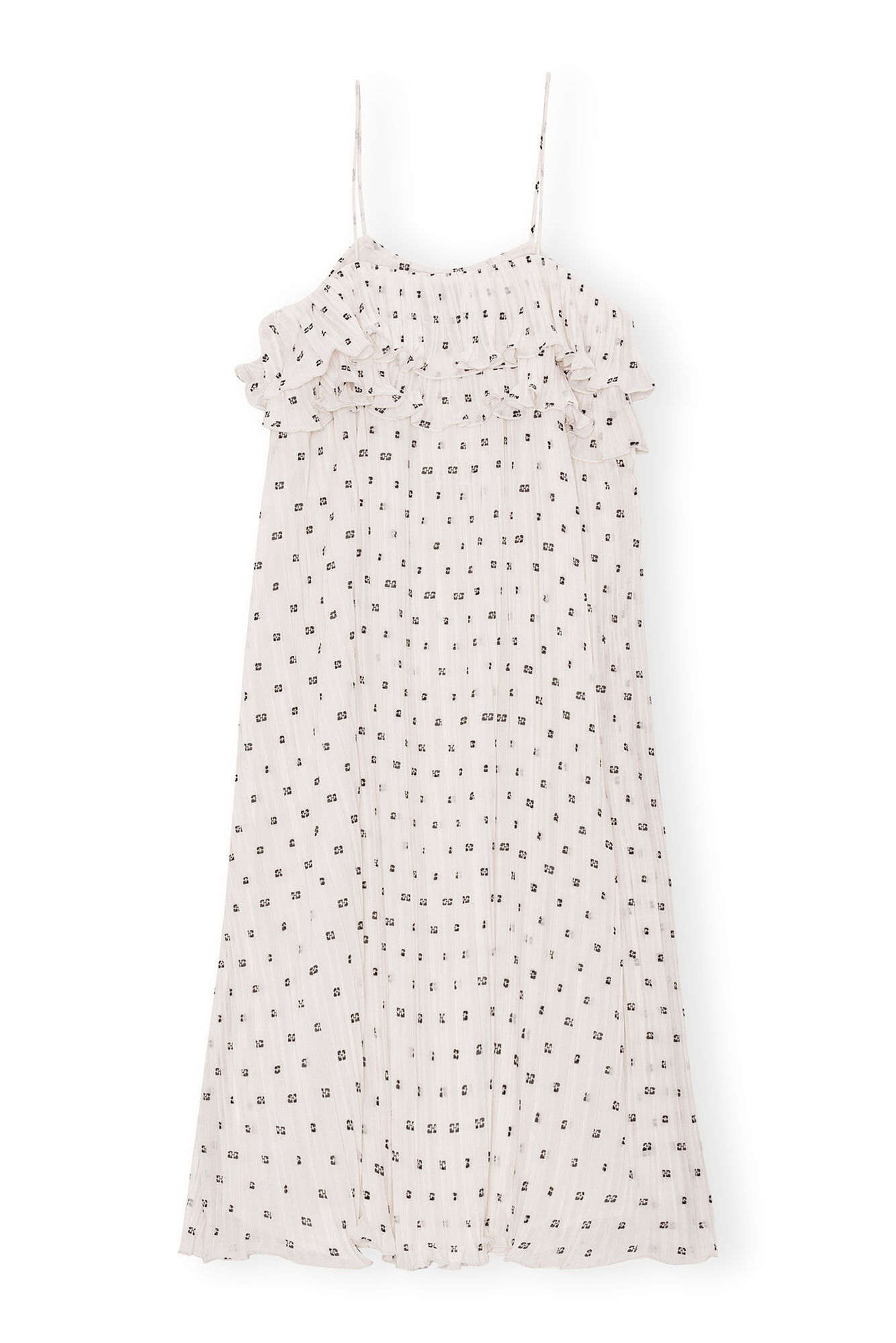 White Pleated Georgette Midi Strap Dress, Recycled Polyester, in colour Egret - 2 - GANNI