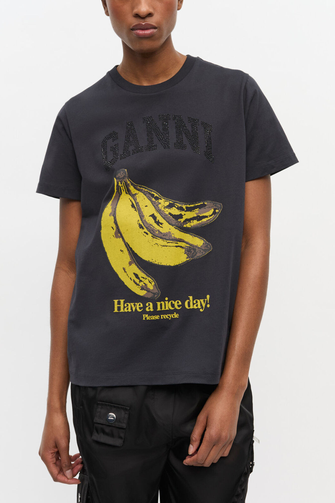 GANNI ブラック コミックプリント Tシャツ Black Banana Graphic T-shirt | GANNI US