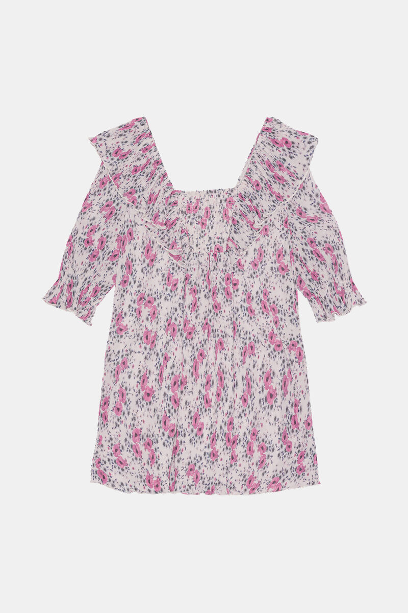 Pleated Georgette Ruffle Mini Dress, Recycled Polyester, in colour Mauve Chalk - 2 - GANNI