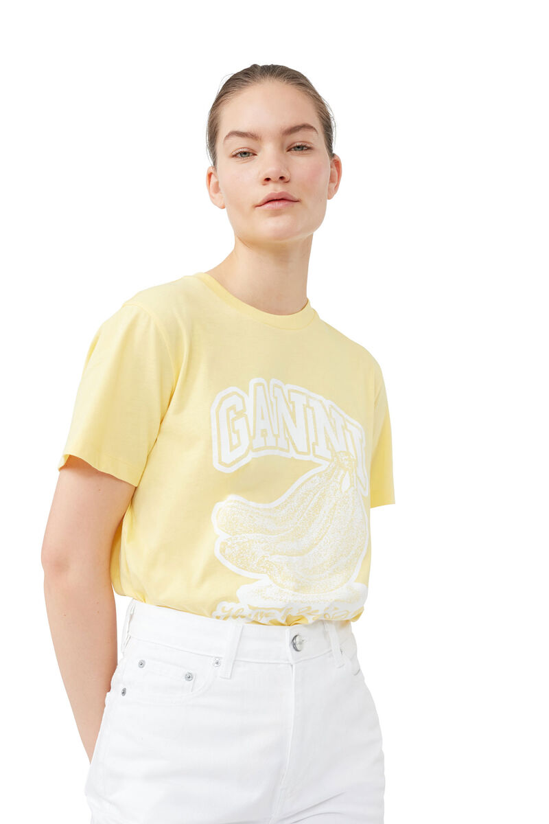 Banana Relaxed T-shirt, Cotton, in colour Lemon Drop - 4 - GANNI