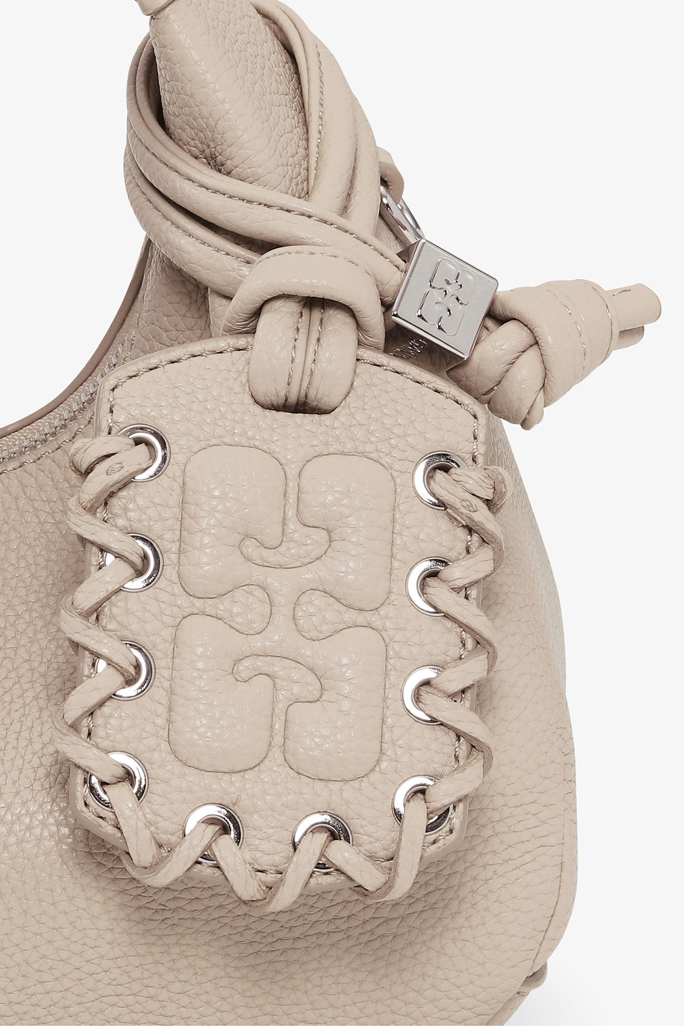 Light Grey Mini Hobo Bag, Polyurethane, in colour White Pepper - 10 - GANNI