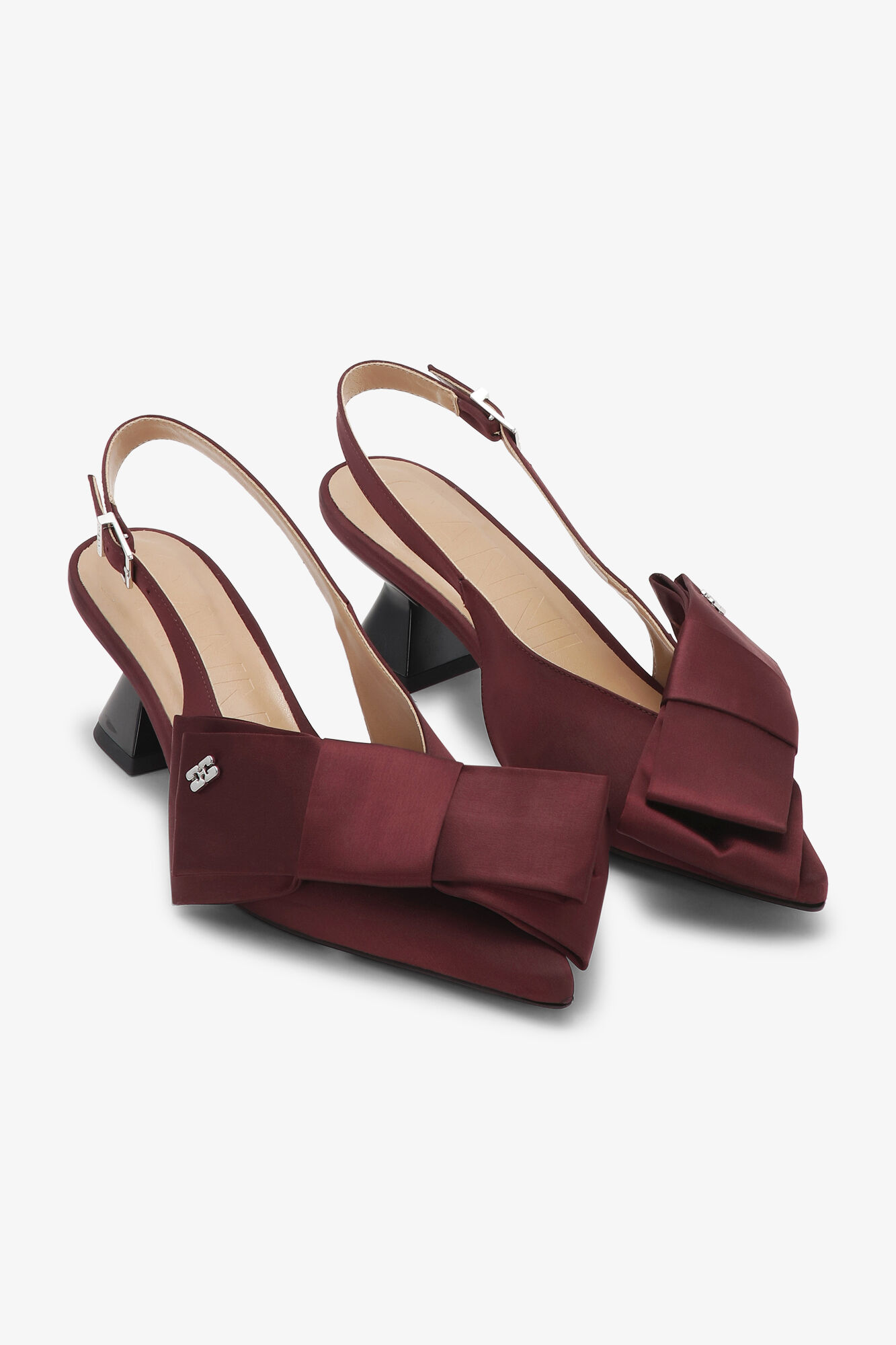 Burgundy Bow Kitten Heel Pumps, Recycled Polyester, in colour Dark Burgundy - 2 - GANNI