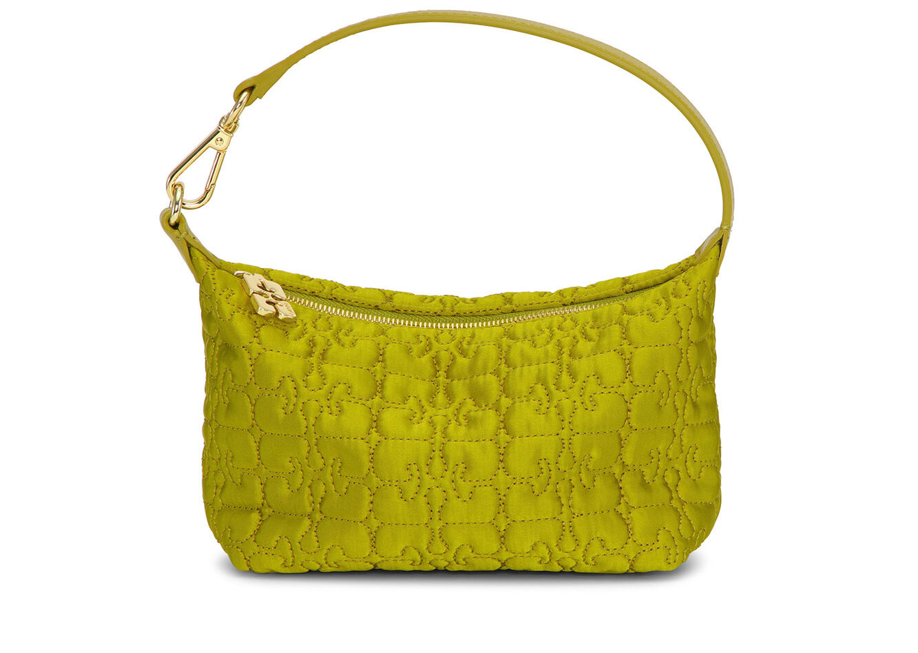 Olive Small Butterfly Pouch Satin Bag, Recycled Polyester, in colour Olive Drab - 1 - GANNI