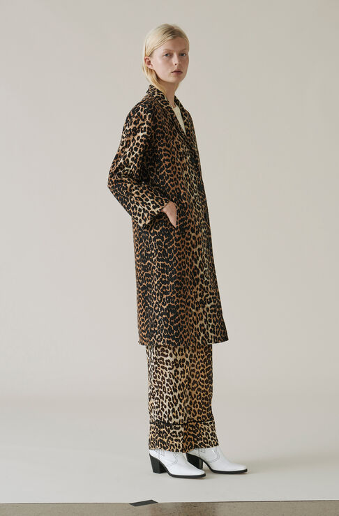 Ganni Camberwell Coat In Leopard Modesens