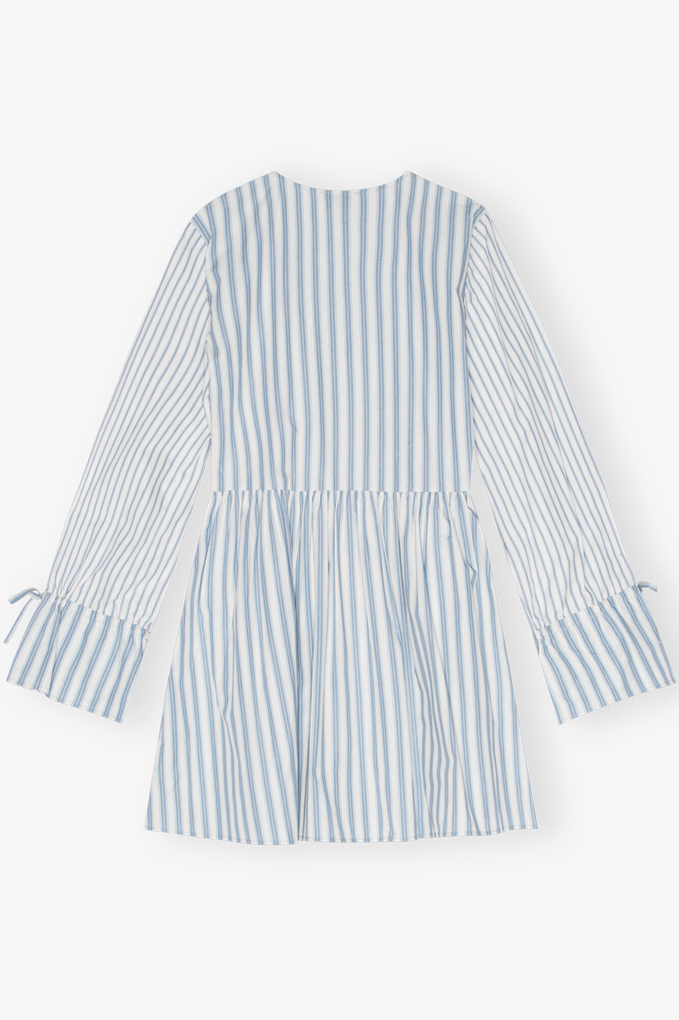 Blue Stripe Cotton Mini Wrap Dress, Cotton, in colour Egret - 2 - GANNI