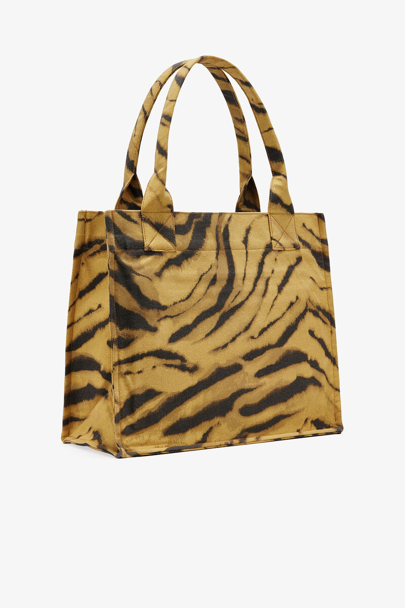 Zebra Print Large Tote, Recycled Cotton, in colour Khaki - 2 - GANNI