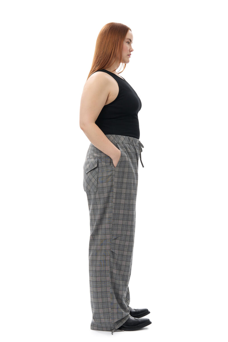GANNI x Paloma Elsesser Check Mix Drawstring Trousers, Elastane, in colour Frost Gray - 2 - GANNI