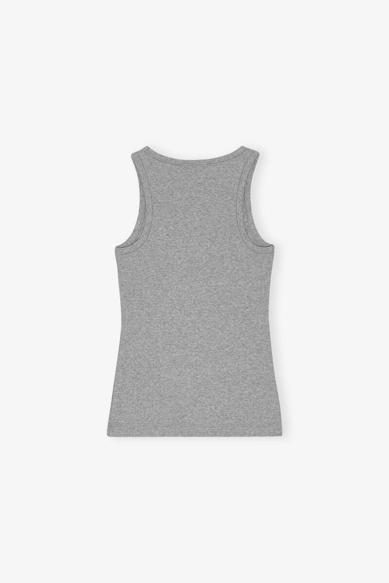 Grey Soft Cotton Rib Tank Top, Elastane, in colour Paloma Melange - 2 - GANNI