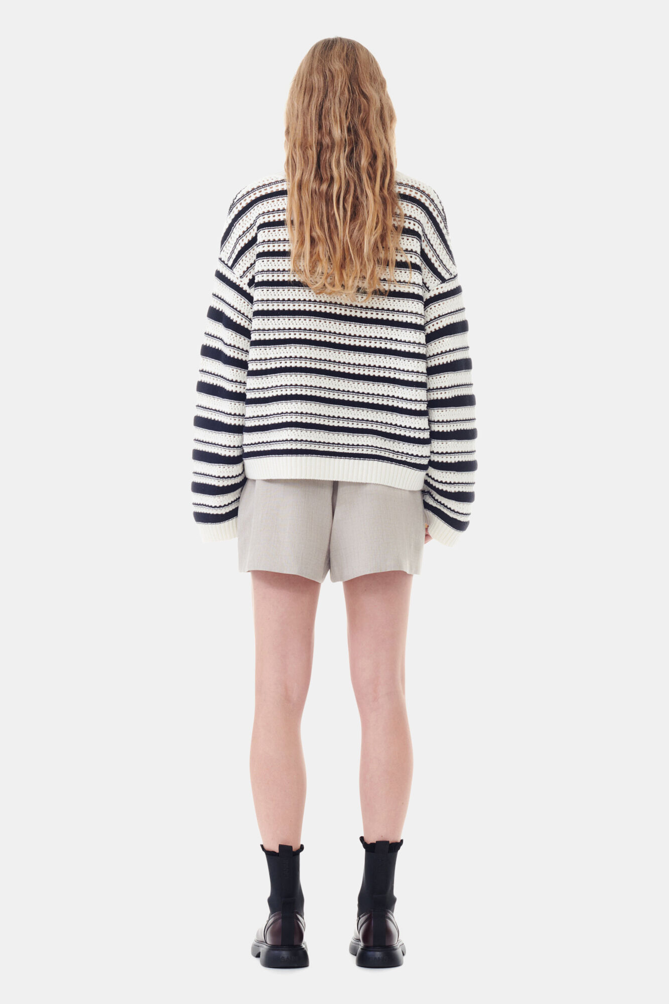 Striped V-neck Jumper, Cotton, in colour Multicolour - 4 - GANNI