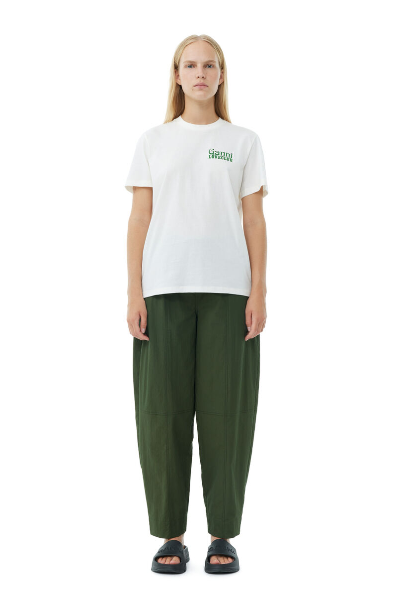 Green Cotton Crepe Elasticated Curve Trousers, Cotton, in colour Kombu Green - 1 - GANNI
