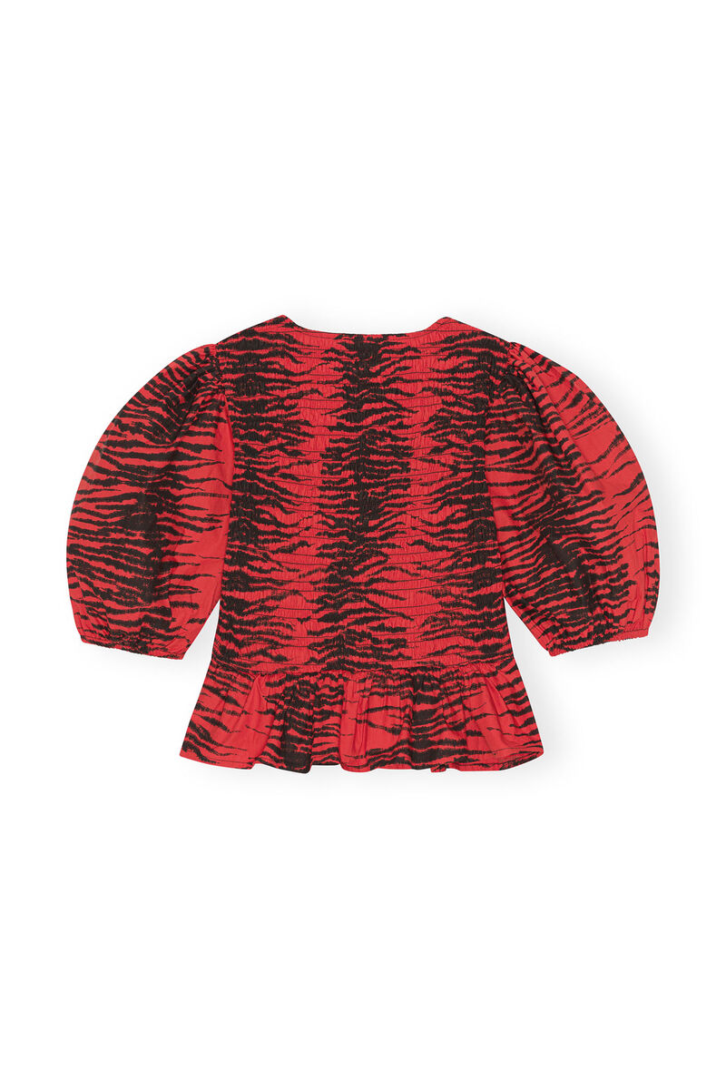 Cropped Smock Blouse, Cotton, in colour Fiery Red - 2 - GANNI