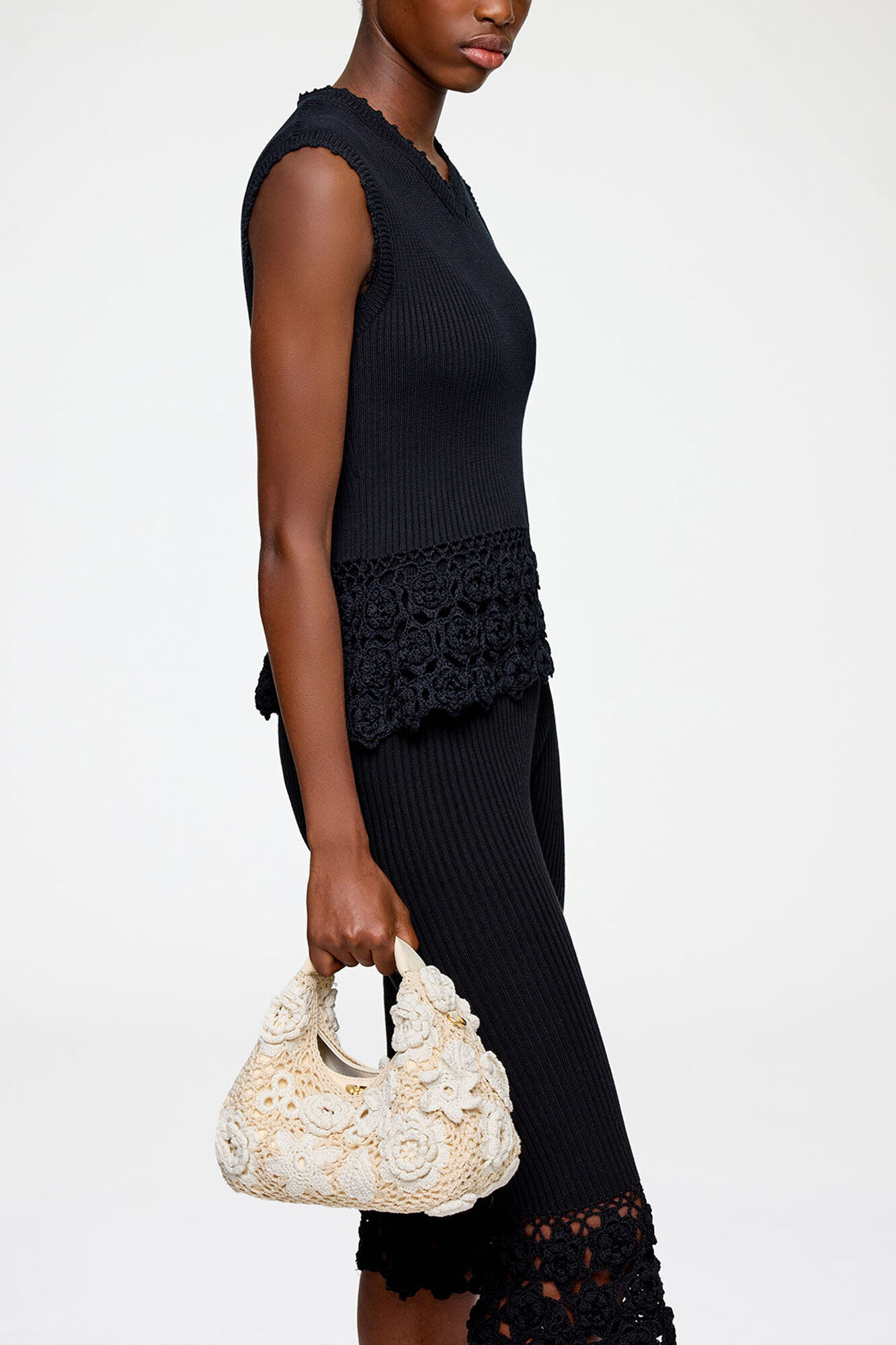 Egret Mini Hobo Bag in White Crochet | GANNI US