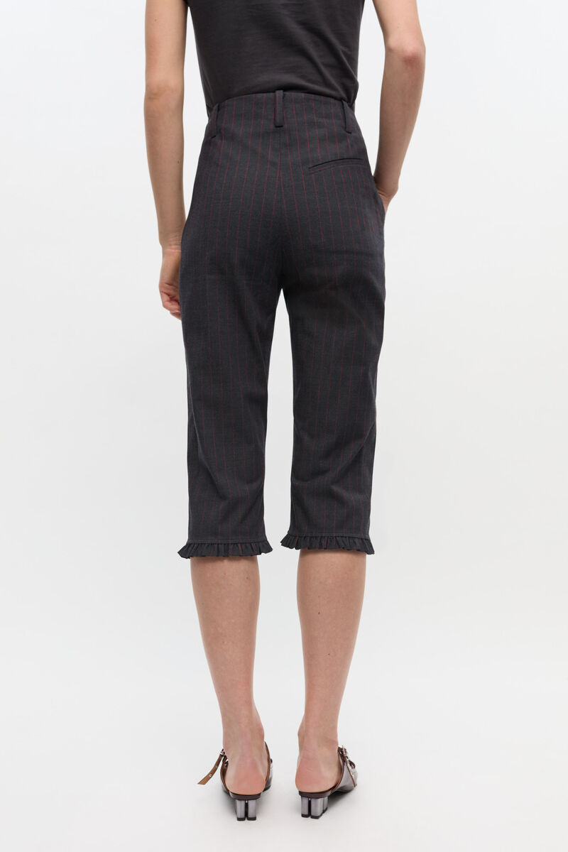 Black Pinstripe Capri Trousers, Elastane, in colour Phantom - 3 - GANNI