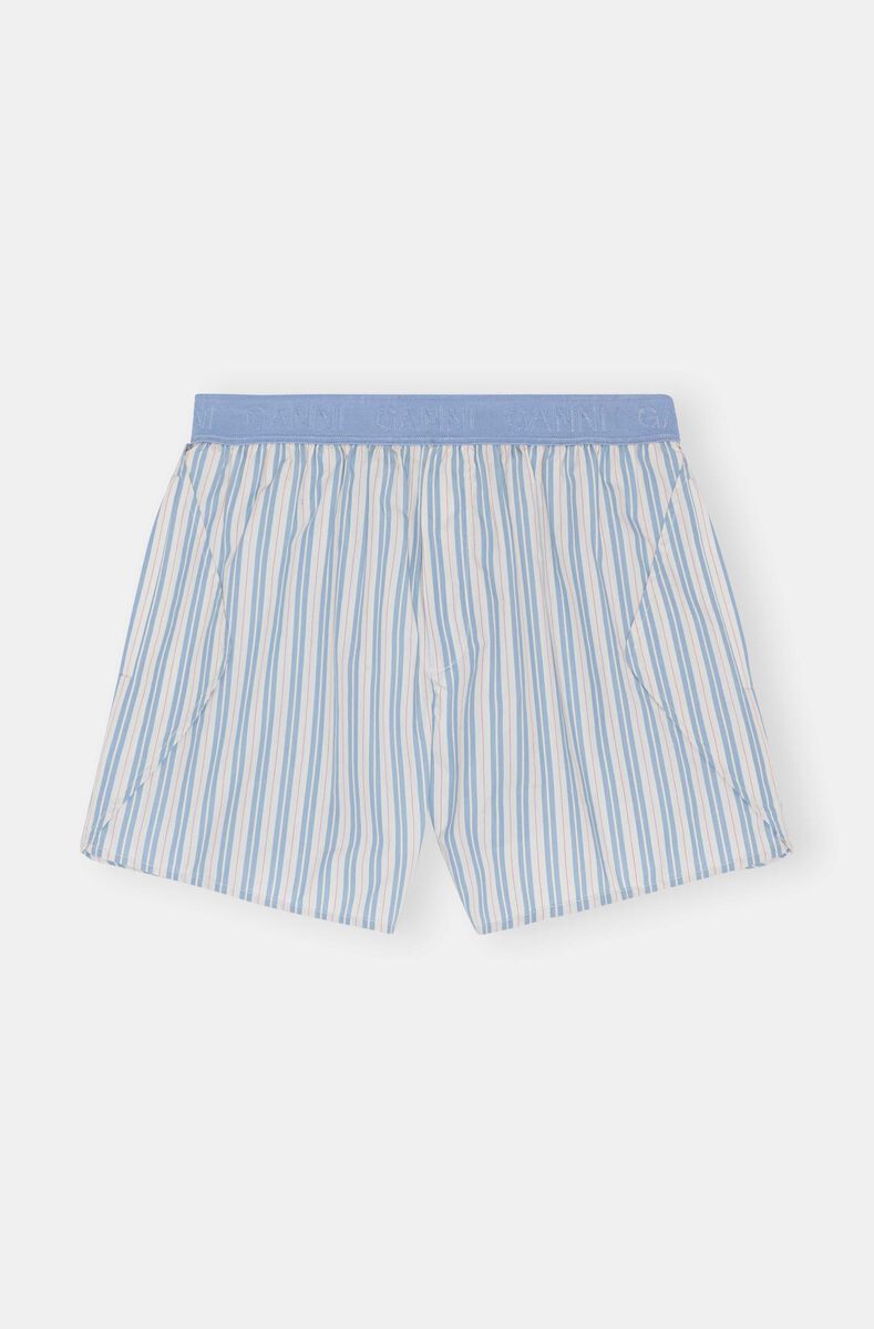 Striped Cotton Shorts, Cotton, in colour Forever Blue - 1 - GANNI