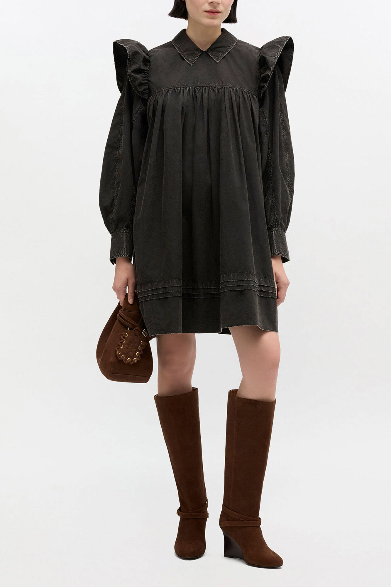 Black Washed Mini Shirt Dress | GANNI US
