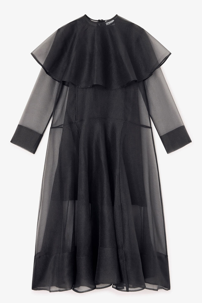 Black Circle Collar Dress, Recycled Polyester, in colour Black - 1 - GANNI