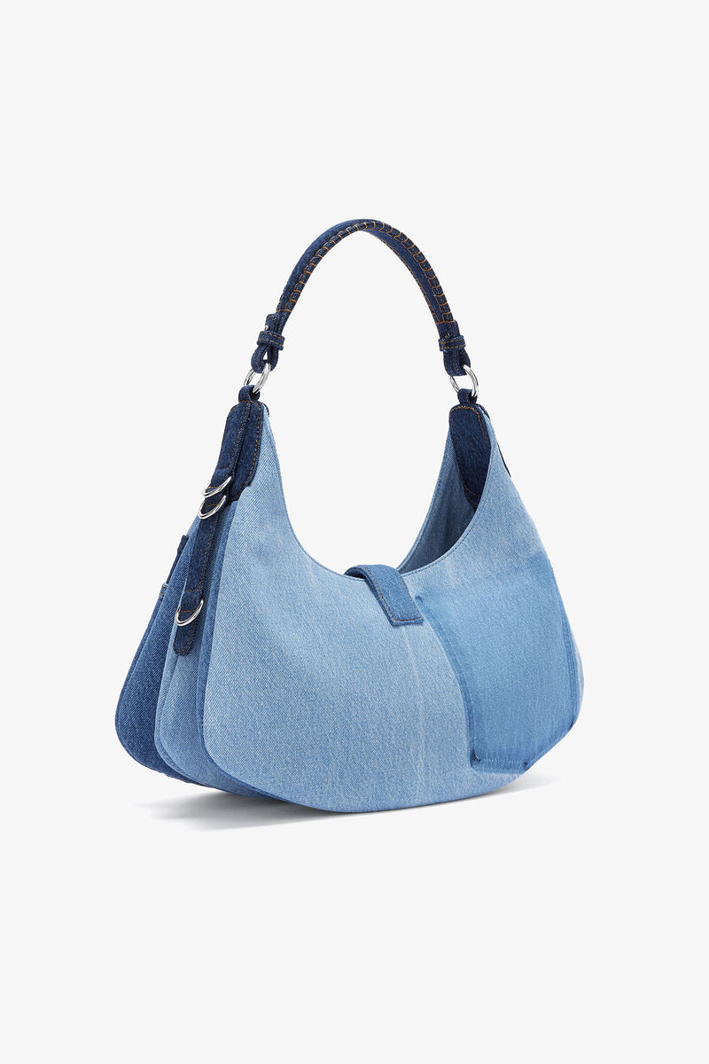 Small Kat Bag in Blue Denim, Organic Cotton, in colour Mid Blue Vintage - 2 - GANNI