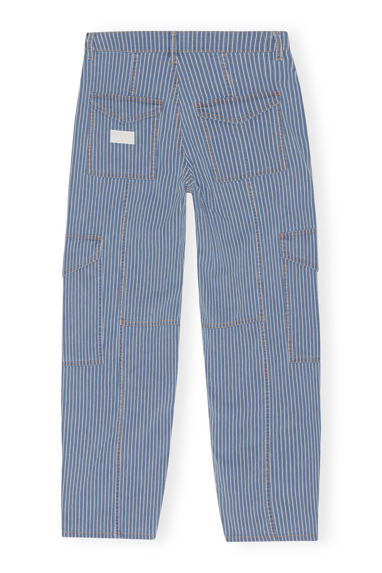 Light Stripe Denim Cargo Pants, Elastane, in colour Mid Blue Stone - 2 - GANNI