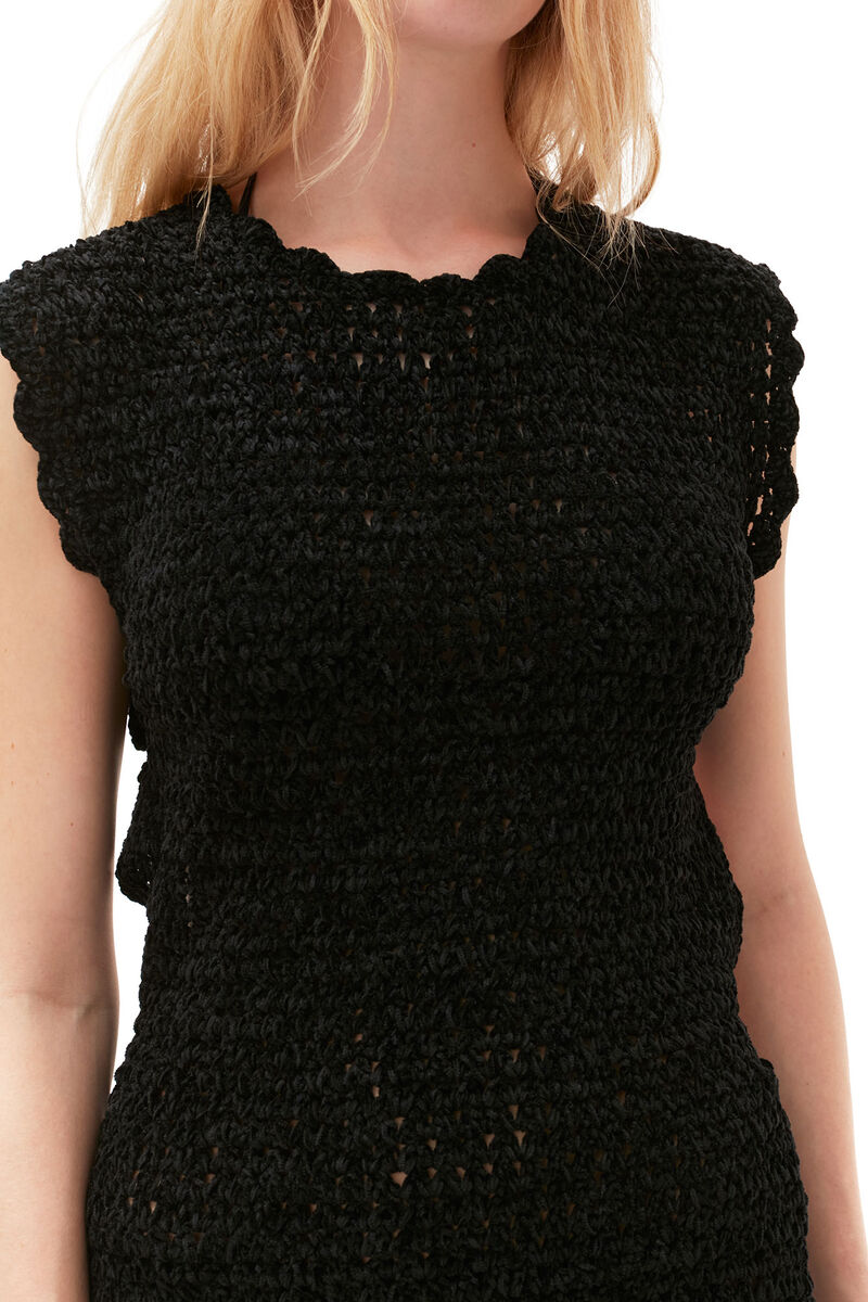 Velvet Crochet Open Back Minikjole, Polyester, in colour Black - 4 - GANNI