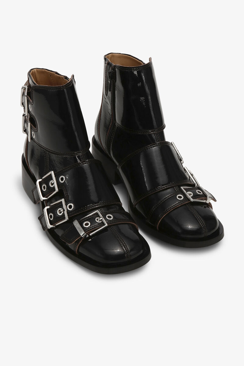 Black Feminine Buckle Naplack Boots, Cotton, in colour Black - 2 - GANNI
