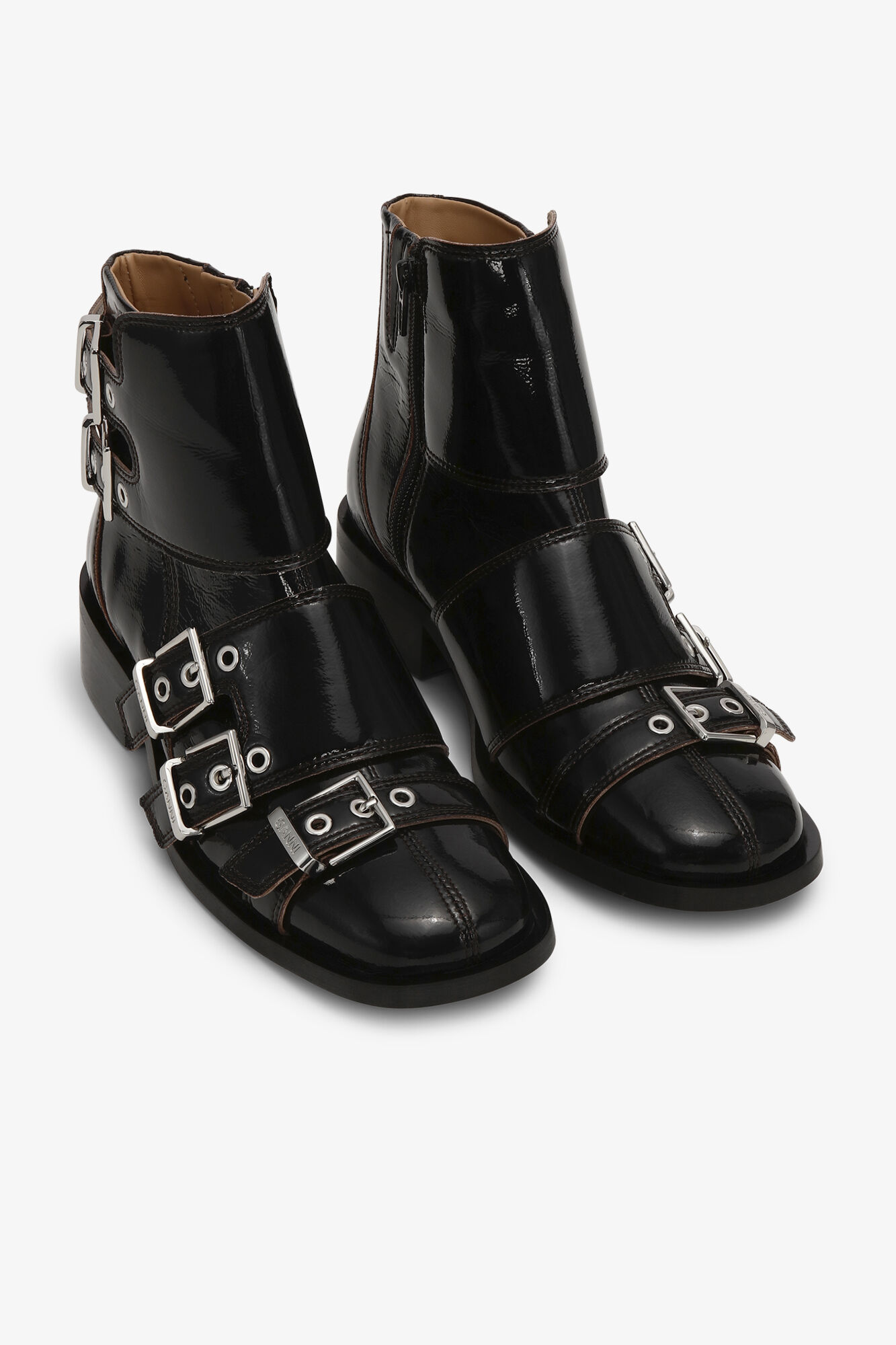 Black Feminine Buckle Naplack Boots, Cotton, in colour Black - 2 - GANNI